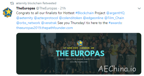 AE入围欧洲“最热门区块链项目” 快讯 第1张